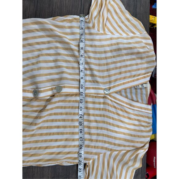 Zara Trf Collection Mustard Yellow Striped Mother of Pearl Blouse Size XS - Picture 10 of 13